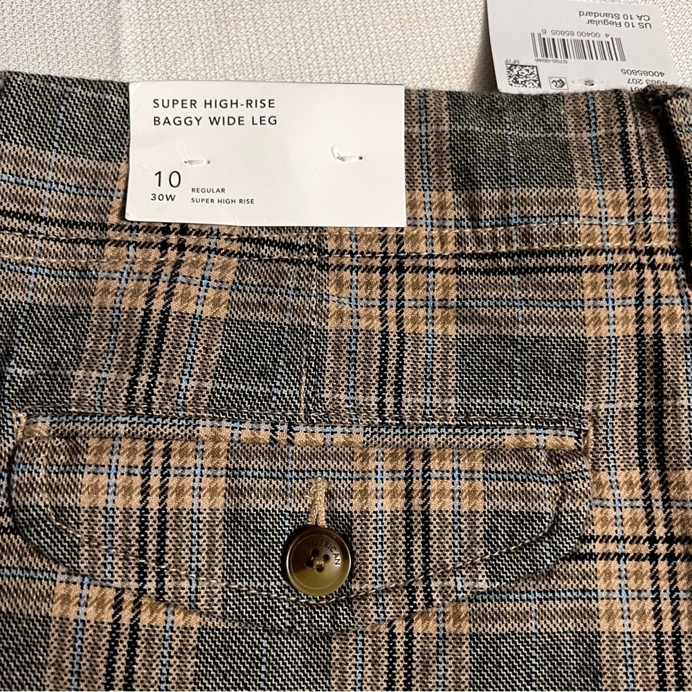 American Eagle Super High-Rise Wide-Leg Plaid Brown /Grey Trouser Pants NWT 10 - Picture 10 of 16